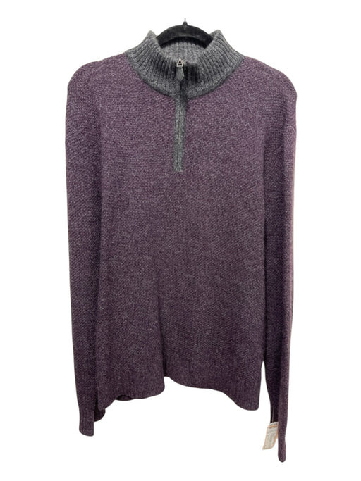 Saks Fifth Ave Size XL Purple & Gray Cashmere Solid Quarter Zip Men's Sweater Purple & Gray / XL