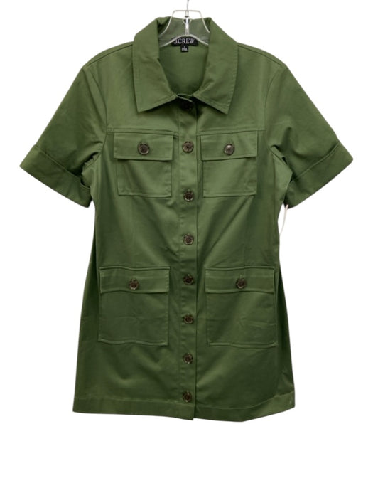 J. Crew Size 6 Green Cotton Blend Short Sleeve Cuffed Button Front Dress Green / 6