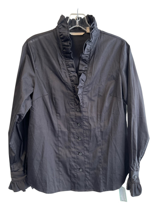 Soft Surroundings Size S Black Cotton Long Sleeve Ruffle collar Button up Top Black / S
