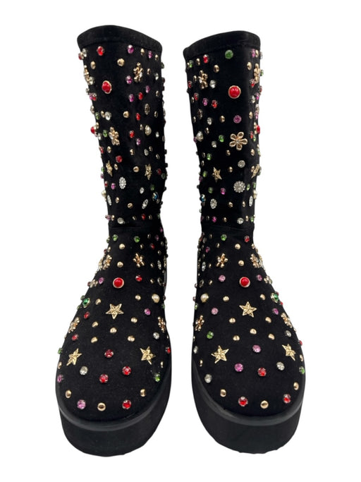 AZALEA WANG Shoe Size 11 Black & Multi Textile Rhinestones Half Calf Boots Black & Multi / 11