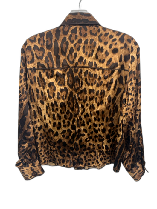 Dolce & Gabbana Size 46 Brown Multi Silk & Spandex Long Sleeve Animal Print Top Brown Multi / 46