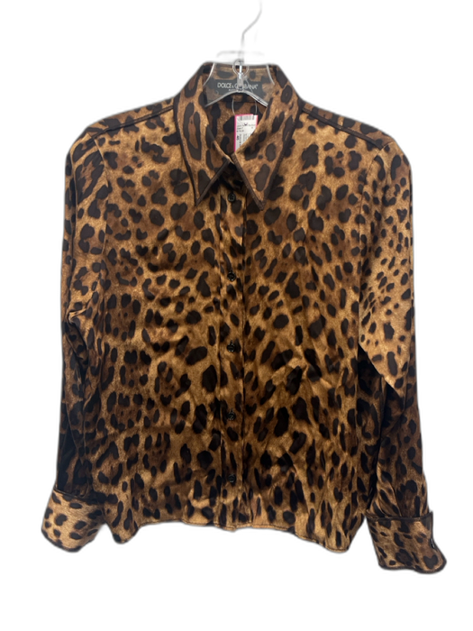 Dolce & Gabbana Size 46 Brown Multi Silk & Spandex Long Sleeve Animal Print Top Brown Multi / 46