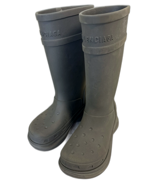 Balenciaga Shoe Size 40 Gray Rubber Knee High Logo Platform Boots Gray / 40