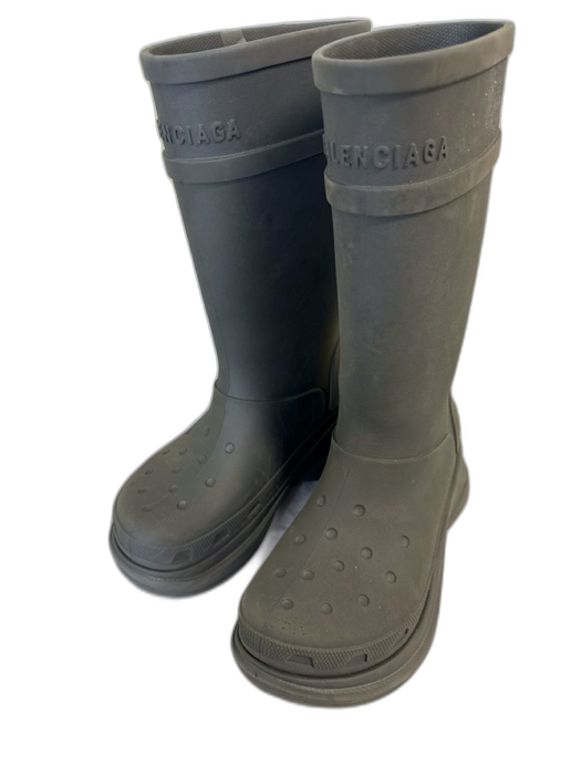 Balenciaga Shoe Size 40 Gray Rubber Knee High Logo Platform Boots Gray / 40