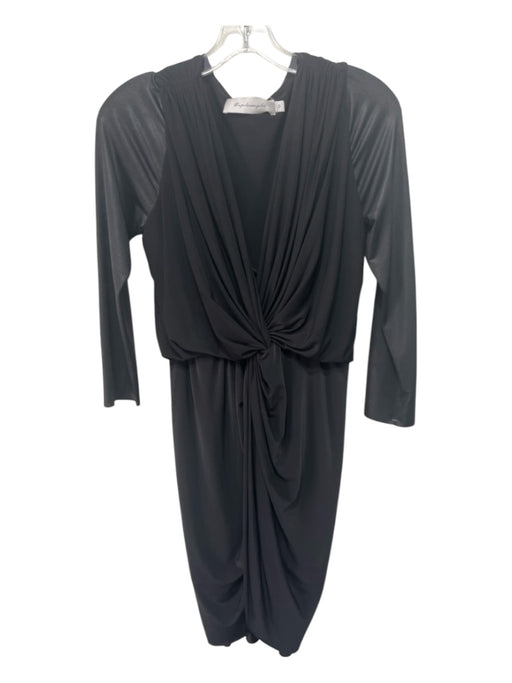 tbags los angeles Size S Black Polyester V Neck Knot Detail Long Sleeve Dress Black / S