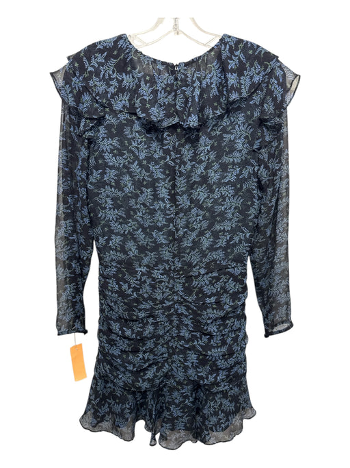 Veronica Beard Size 6 Black, Blue, Green Silk Long Sleeve Floral Ruffles Dress Black, Blue, Green / 6