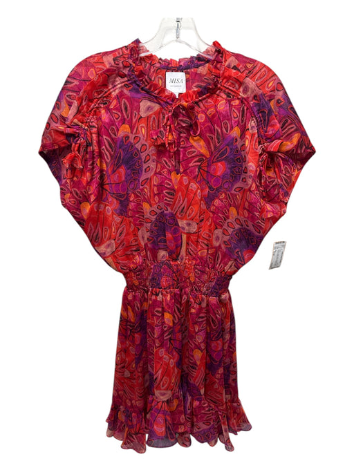Misa Size Small Orange, Purple, Yellow Polyester Cap Sleeve Abstract Print Dress Orange, Purple, Yellow / Small