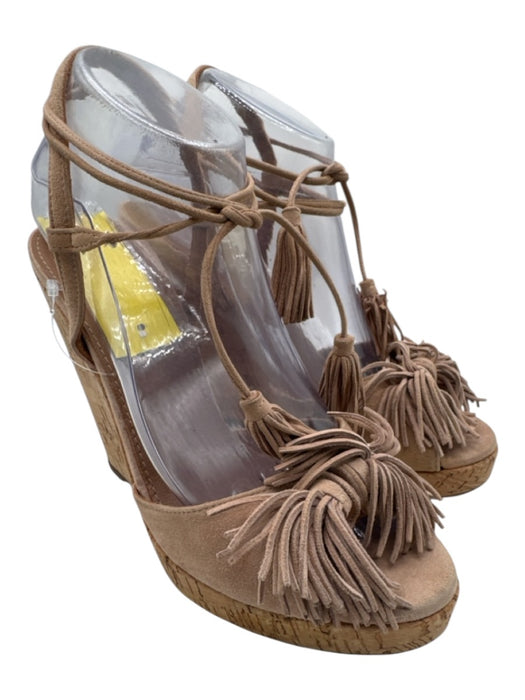Aquazzura Shoe Size 38.5 Beige Suede Cork Tassels Wedge Platform Sandals Beige / 38.5
