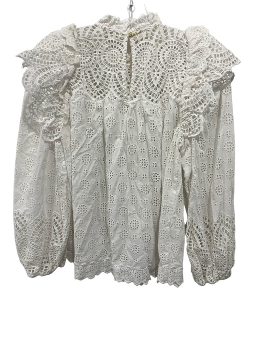 Ulla Johnson Size 0 White Cotton & Viscose Long Sleeve Eyelet Ruffle Top White / 0