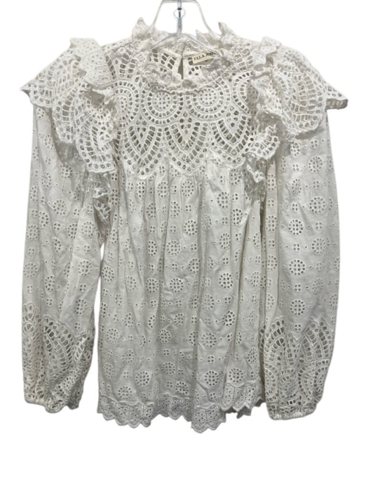 Ulla Johnson Size 0 White Cotton & Viscose Long Sleeve Eyelet Ruffle Top White / 0