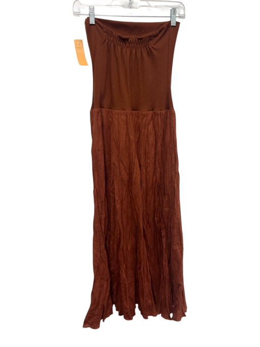 Johanne Ortiz Size 0 Red Brown Linen Blend Strapless Ribbed Knit Scrunched Dress Red Brown / 0