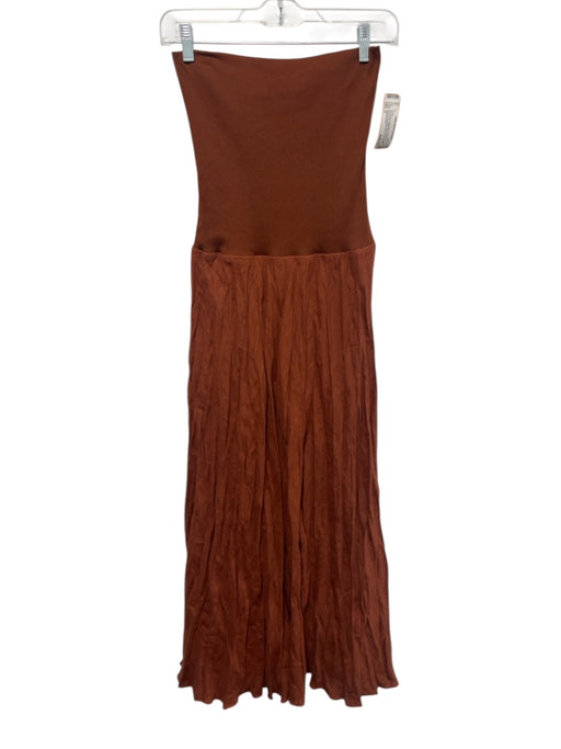 Johanne Ortiz Size 0 Red Brown Linen Blend Strapless Ribbed Knit Scrunched Dress Red Brown / 0