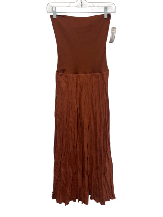 Johanne Ortiz Size 0 Red Brown Linen Blend Strapless Ribbed Knit Scrunched Dress Red Brown / 0