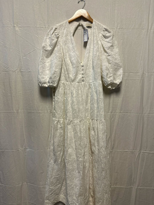 Nicholas Size 10 White Cotton Eyelets Floral Belted Dress