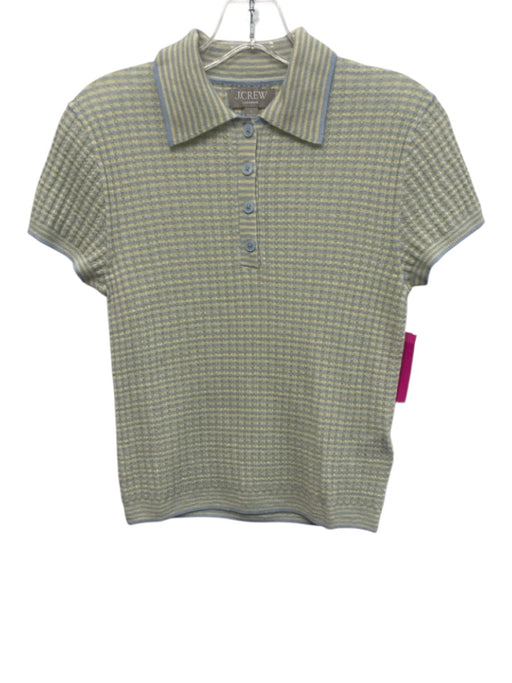 J Crew Size S Light Blue & Yellow Cashmere Knit Striped Collar short sleeve Top Light Blue & Yellow / S