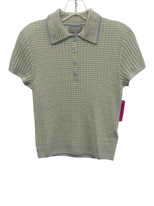 J Crew Size S Light Blue & Yellow Cashmere Knit Striped Collar short sleeve Top Light Blue & Yellow / S