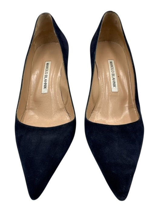 Manolo Blahnik Shoe Size 38 Navy Blue Suede Pointed Toe Kitten Heel Pumps Navy Blue / 38