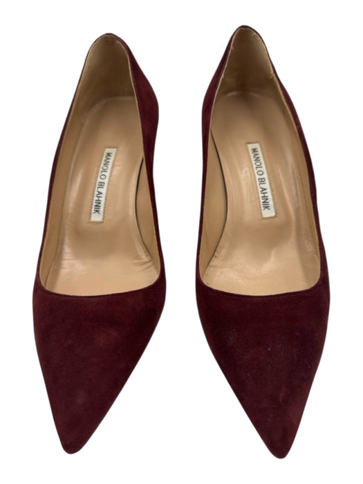 Manolo Blahnik Shoe Size 38 Maroon Red Suede Pointed Toe Kitten Heel Pumps Maroon Red / 38
