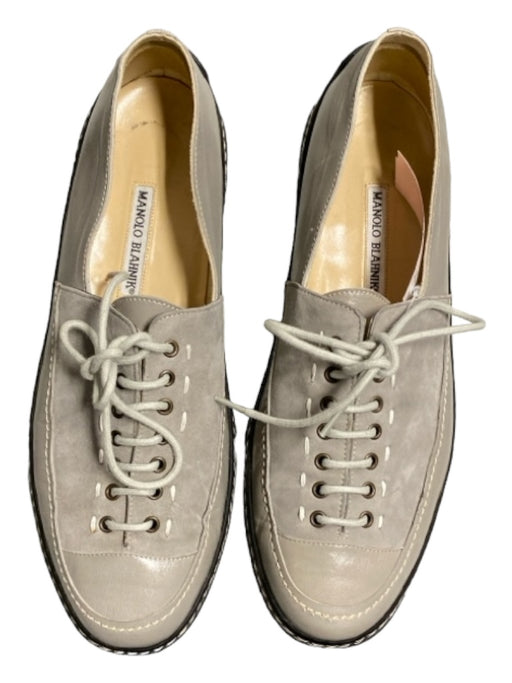 Manolo Blahnik Shoe Size 42 Grey Leather Lace Up Stitch Detail Rubber Sole Shoes Grey / 42