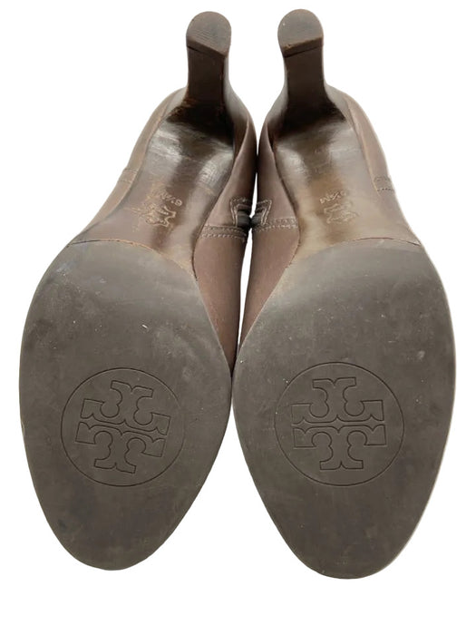 Tory Burch Shoe Size 6.5 Brown Leather Logo Side Zip Stacked Heel Booties