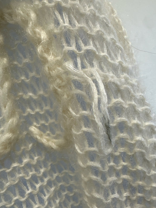 Loewe Size L Cream Mohair Blend Open Knit Back Logo Twist Detail Cardigan