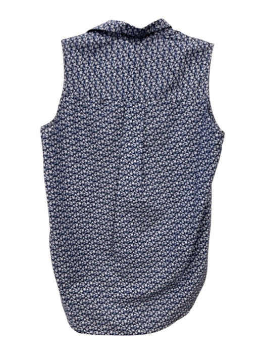Frank & Eileen Size S Blue & White Cotton Sleeveless Floral Button Up Top Blue & White / S