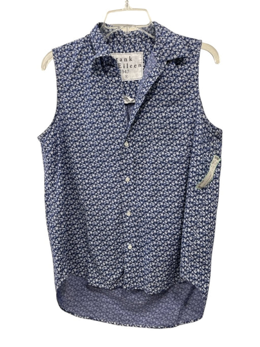 Frank & Eileen Size S Blue & White Cotton Sleeveless Floral Button Up Top Blue & White / S