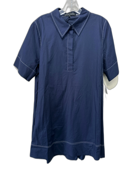 English Factory Size M Navy Cotton & Nylon Short Sleeve Collar Buttons Dress Navy / M