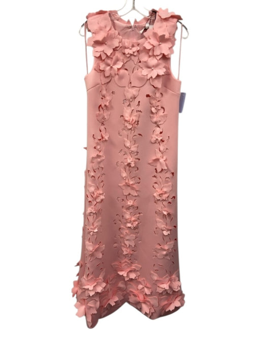 Badgley Mischka Size 6 Pink Polyester Sleeveless Floral Applique Back Zip Gown Pink / 6