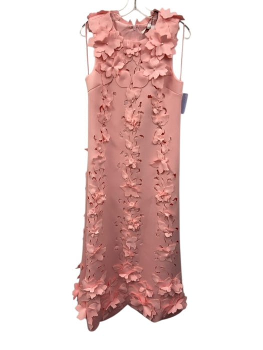 Badgley Mischka Size 6 Pink Polyester Sleeveless Floral Applique Back Zip Gown Pink / 6