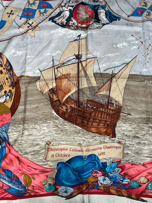 Hermes Multi Silk Christphe Colombus Decouvre L'Ameri By Carl De Parcevaux scarf
