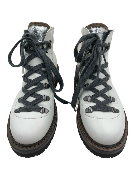 Brunello Cucinelli Shoe Size 36 White & Grey Leather Metallic Detail Boots White & Grey / 36