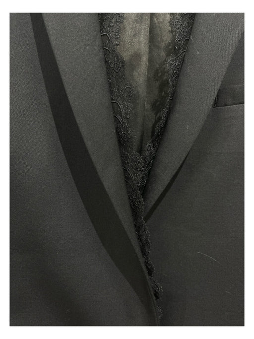 The Kooples Size 36/4 Black Wool Blend One Button Lace Trim Blazer Jacket Black / 36/4