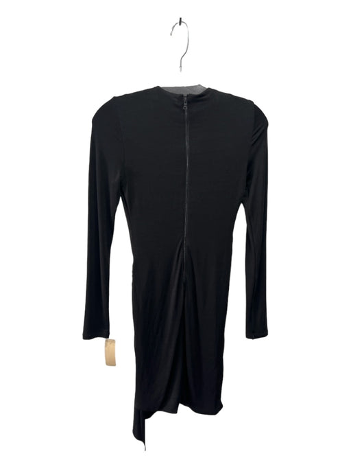 Alice + Olivia Size 0 Black Acetate Blend V Neck Ruched Side Long Sleeve Dress Black / 0