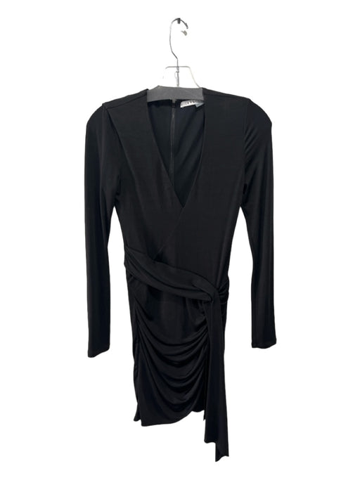 Alice + Olivia Size 0 Black Acetate Blend V Neck Ruched Side Long Sleeve Dress Black / 0