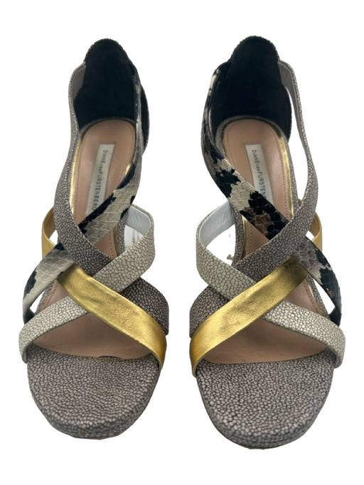 Diane Von Furstenberg Shoe Size 36.5 Gray, Gold, Cream Leather Criss Cross Pumps Gray, Gold, Cream / 36.5