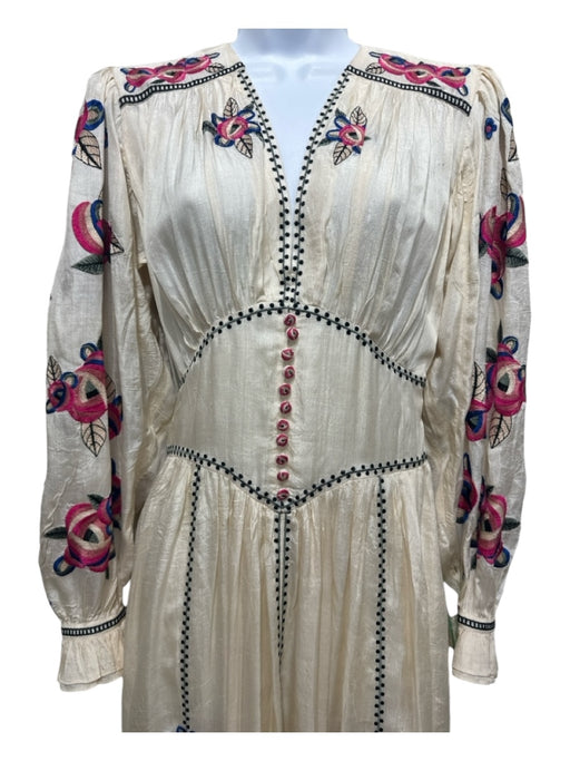 Isabel Marant Size 36 Cream & Multi Silk Embroidered Button Detail Maxi Dress Cream & Multi / 36