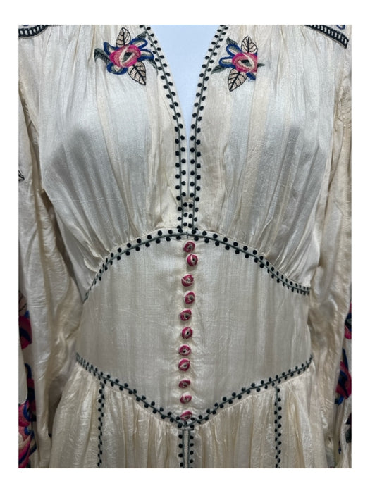 Isabel Marant Size 36 Cream & Multi Silk Embroidered Button Detail Maxi Dress Cream & Multi / 36