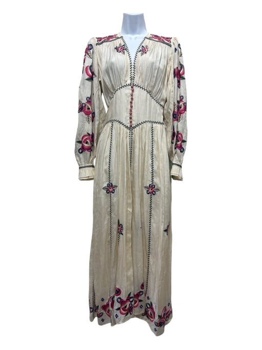 Isabel Marant Size 36 Cream & Multi Silk Embroidered Button Detail Maxi Dress Cream & Multi / 36