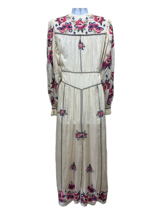 Isabel Marant Size 36 Cream & Multi Silk Embroidered Button Detail Maxi Dress Cream & Multi / 36