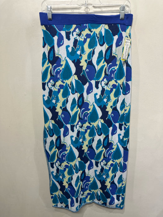 Staud Size L Blue, White, Multi Viscose All Over Print Elastic Waist Maxi Skirt