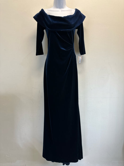Rickie Freeman for Teri Jon Size 10 Navy Blue Long Sleeve Velvet Fold Over Gown