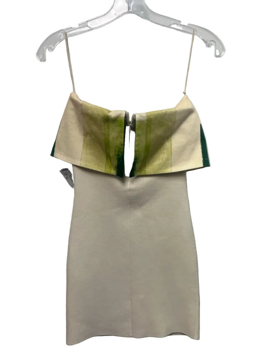 Alexis Size XS Beige & Green Viscose & Nylon Fold Over Sleeveless Dress