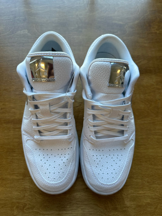 Nike Air Jordan Shoe Size 9.5 White & Silver Leather Mid Top Lace Up Sneakers