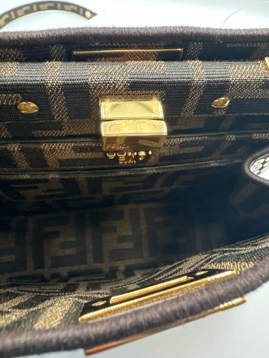 Fendi Brown Canvas Sequin Zucca Monogram Top Handle Crossbody Bag