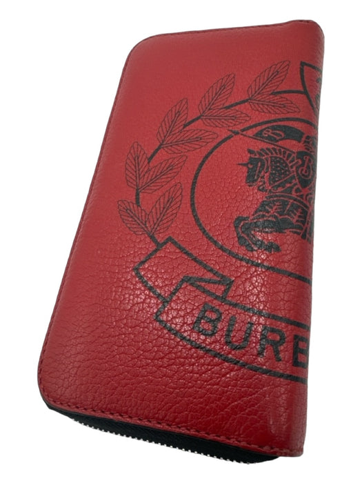 Burberry Red, Yellow, Green Leather Zip Around Crest Logo Continental Wallets Red, Yellow, Green