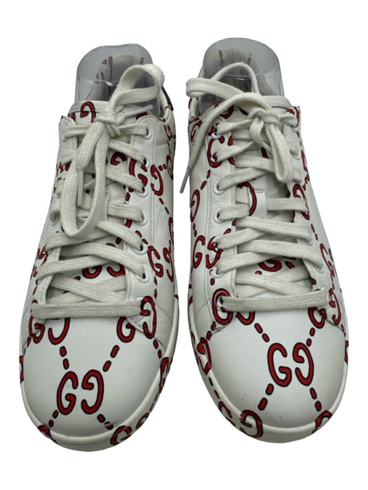 Gucci Shoe Size 39.5 White & Red Leather Monogram Low Top Sneakers White & Red / 39.5