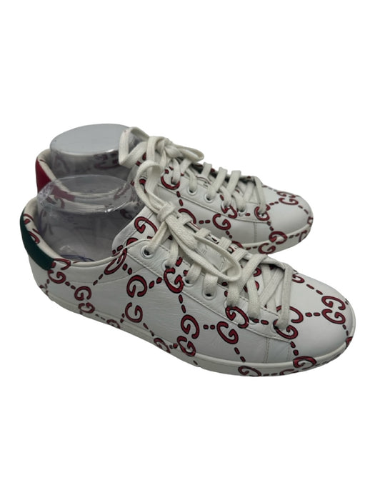 Gucci Shoe Size 39.5 White & Red Leather Monogram Low Top Sneakers White & Red / 39.5