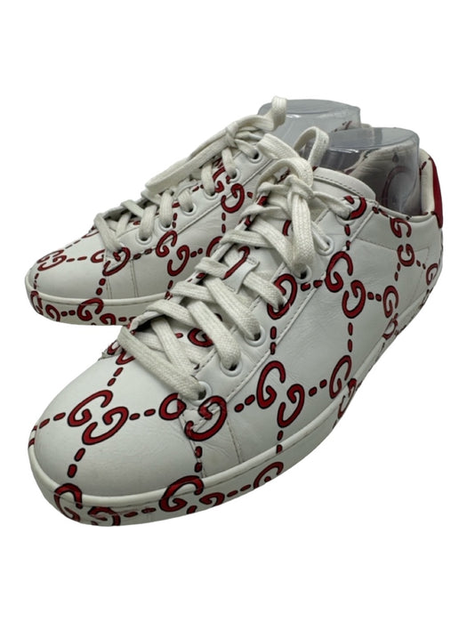 Gucci Shoe Size 39.5 White & Red Leather Monogram Low Top Sneakers White & Red / 39.5