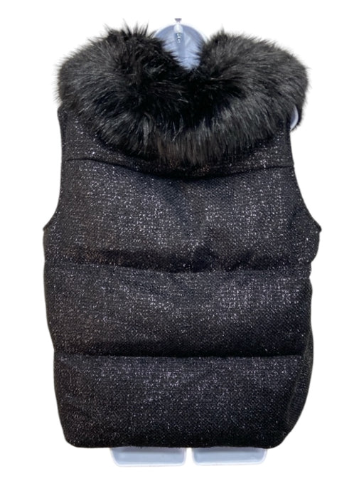 Moncler Size L Black Modacrylic Blend Faux Fur Collar Zip Front Tweed Vest Black / L